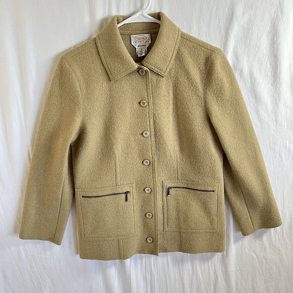 Talbots VTG Tan Alpaca/Wool Zip Jacket Sz S Fit M Academia Neutral Minimalism - Picture 1 of 9